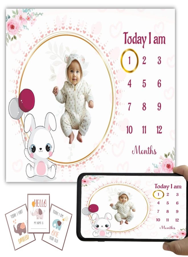 Hoolloomooloo Baby Monthly Milestone Blanket | 1-12 Months | Soft All-Season AC Blanket | Ideal for Newborn Boys & Girls | Perfect Growth Tracker & Photoshoot Prop with Bunny Balloon | 120x90 cm - Image 1