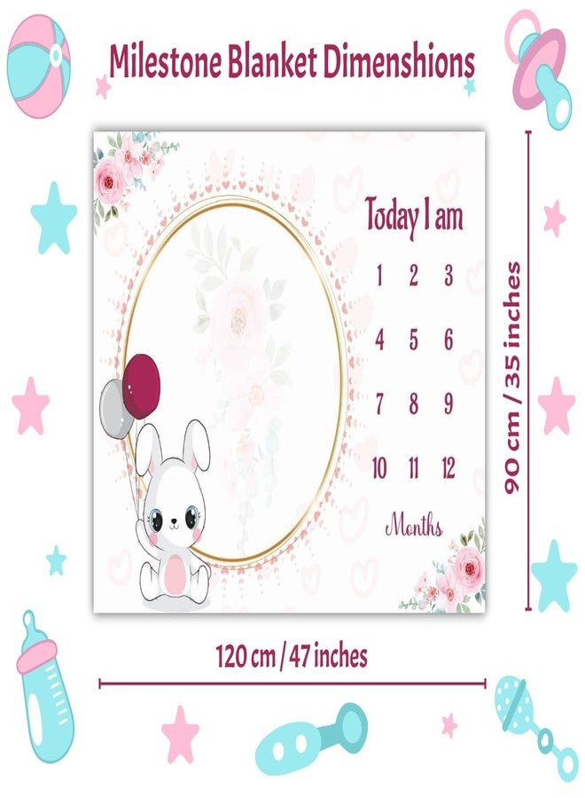 Hoolloomooloo Baby Monthly Milestone Blanket | 1-12 Months | Soft All-Season AC Blanket | Ideal for Newborn Boys & Girls | Perfect Growth Tracker & Photoshoot Prop with Bunny Balloon | 120x90 cm - Image 3
