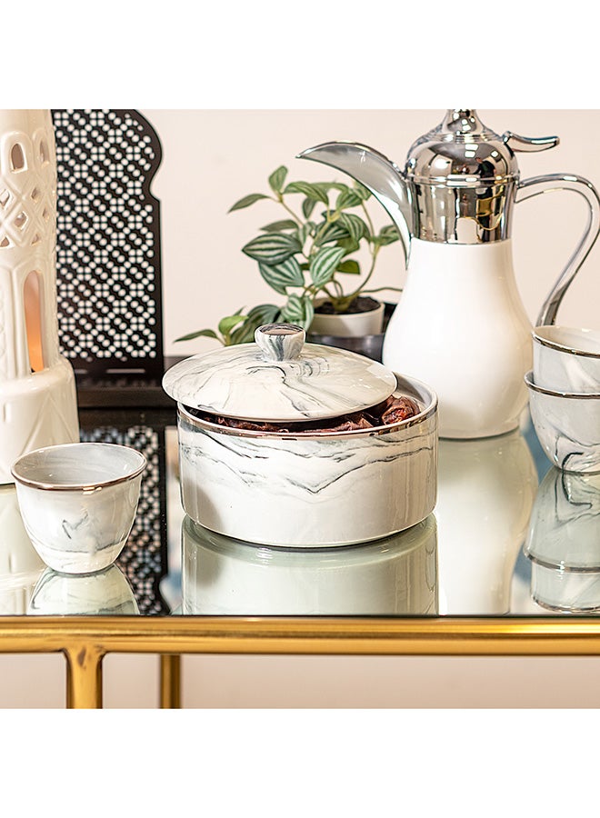 Dallaty وعاء تمر دلاتي من البورسلين رخام أزرق فضي - Image 5