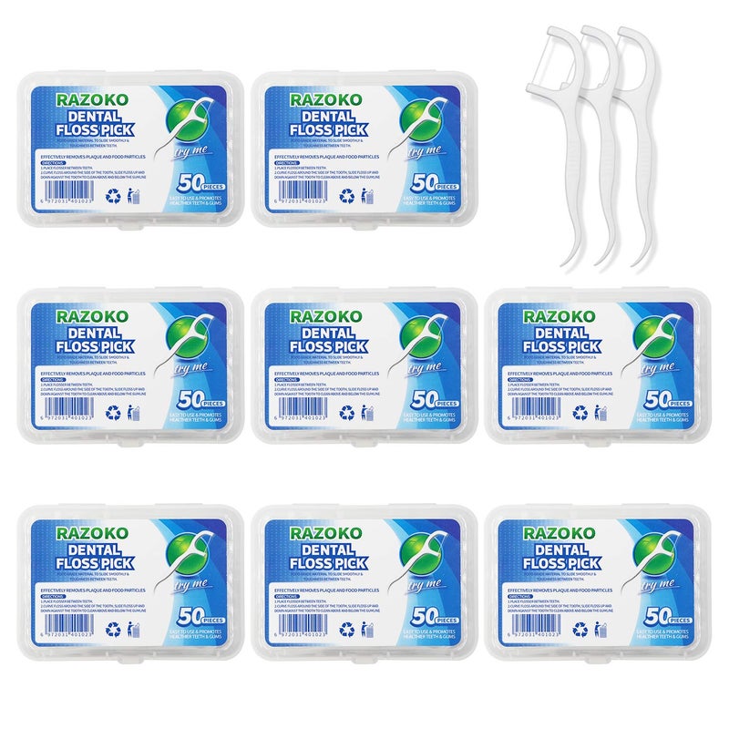 RAZOKO Dental Floss Picks High Toughness Professional Toothpicks Sticks 8-Pack(400pcs) with Portable Case and Dental Picks - Image 1