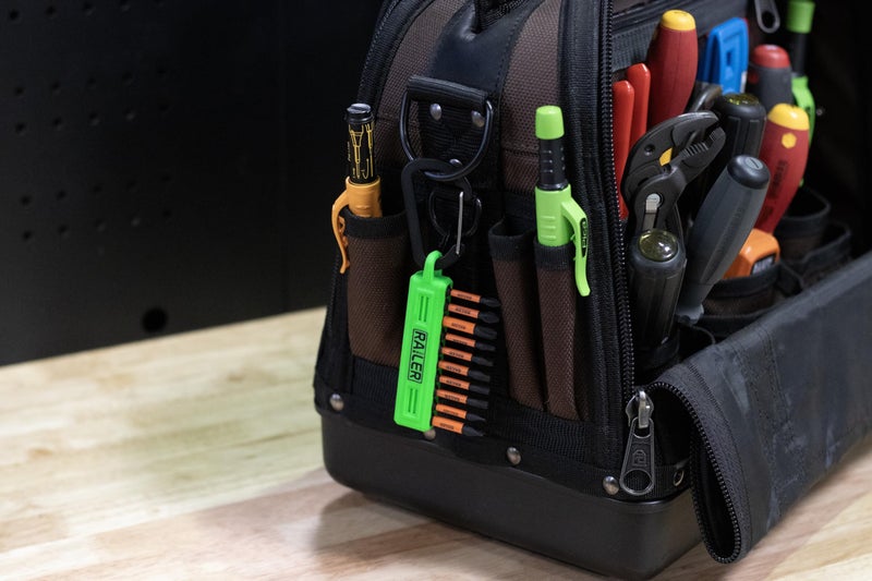 Railer Screwdriver Bit Holder Storage Organizer â€“ Railer 10-Hole Hi-Vis Green Bit Holder with Carabiner - 2 Pack - Image 5