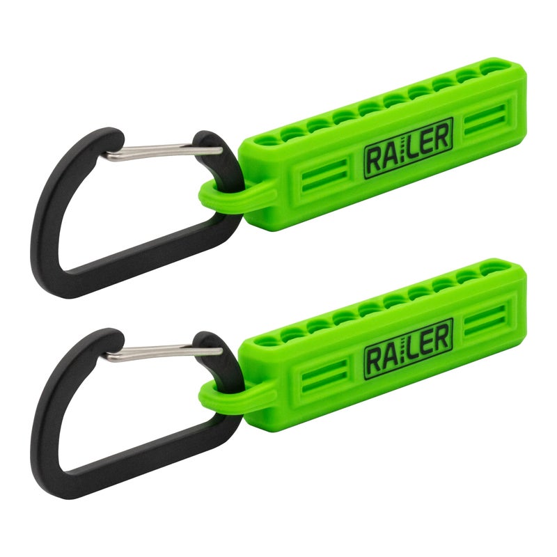 Railer Screwdriver Bit Holder Storage Organizer â€“ Railer 10-Hole Hi-Vis Green Bit Holder with Carabiner - 2 Pack - Image 1