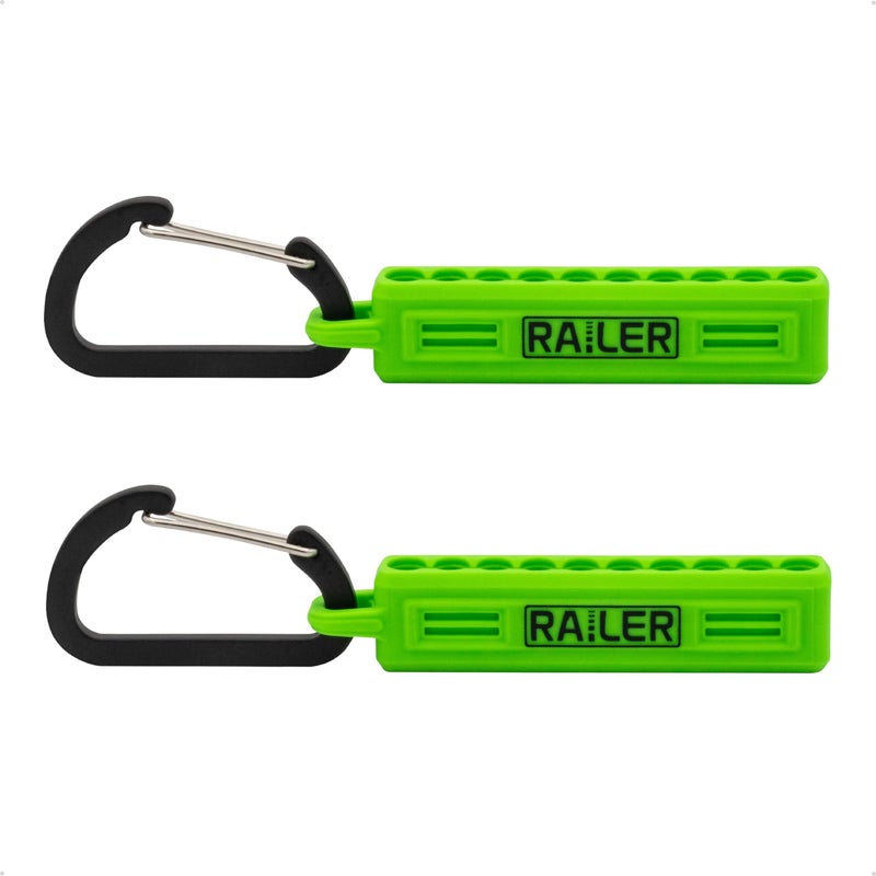 Railer Screwdriver Bit Holder Storage Organizer â€“ Railer 10-Hole Hi-Vis Green Bit Holder with Carabiner - 2 Pack - Image 3