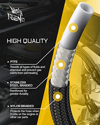 RENO 6AN Fuel Line Kit 6AN Fuel Line Fittings PTFE E85 Nylon Braided Fuel Hose Reel with Fitting Hose Separator Clamp20FT 516 inch ID Black - Image 3