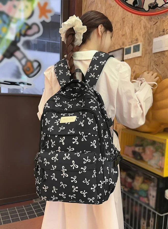 Take Two Bow Print Zip Closure Backpack with Shoulder Bag and Purse Set