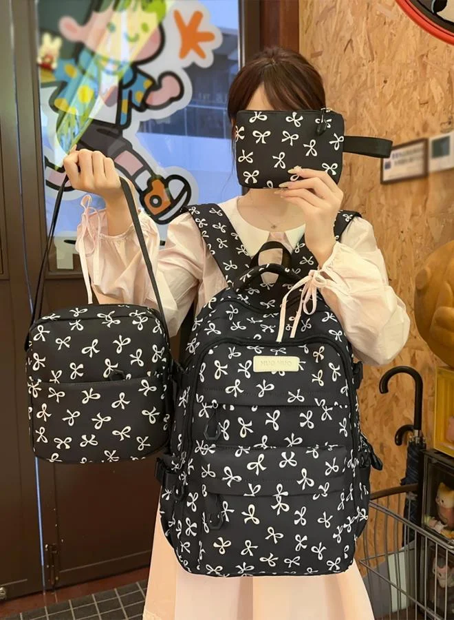 Take Two Bow Print Zip Closure Backpack with Shoulder Bag and Purse Set