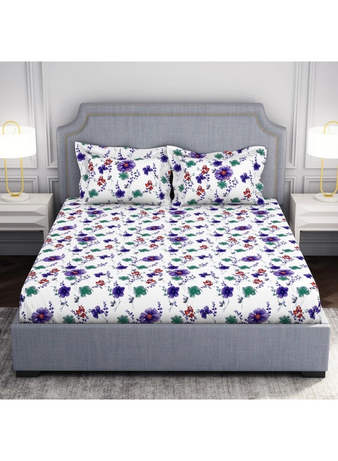 Welspun Microfiber Double Bedsheet (220 Cm X 240 Cm / 43 Cm X 68 Cm) | 105 Tc Sateen Floral Bedsheet & Pillow Covers Set (Blanc De Blanc)- Adore - Image 1