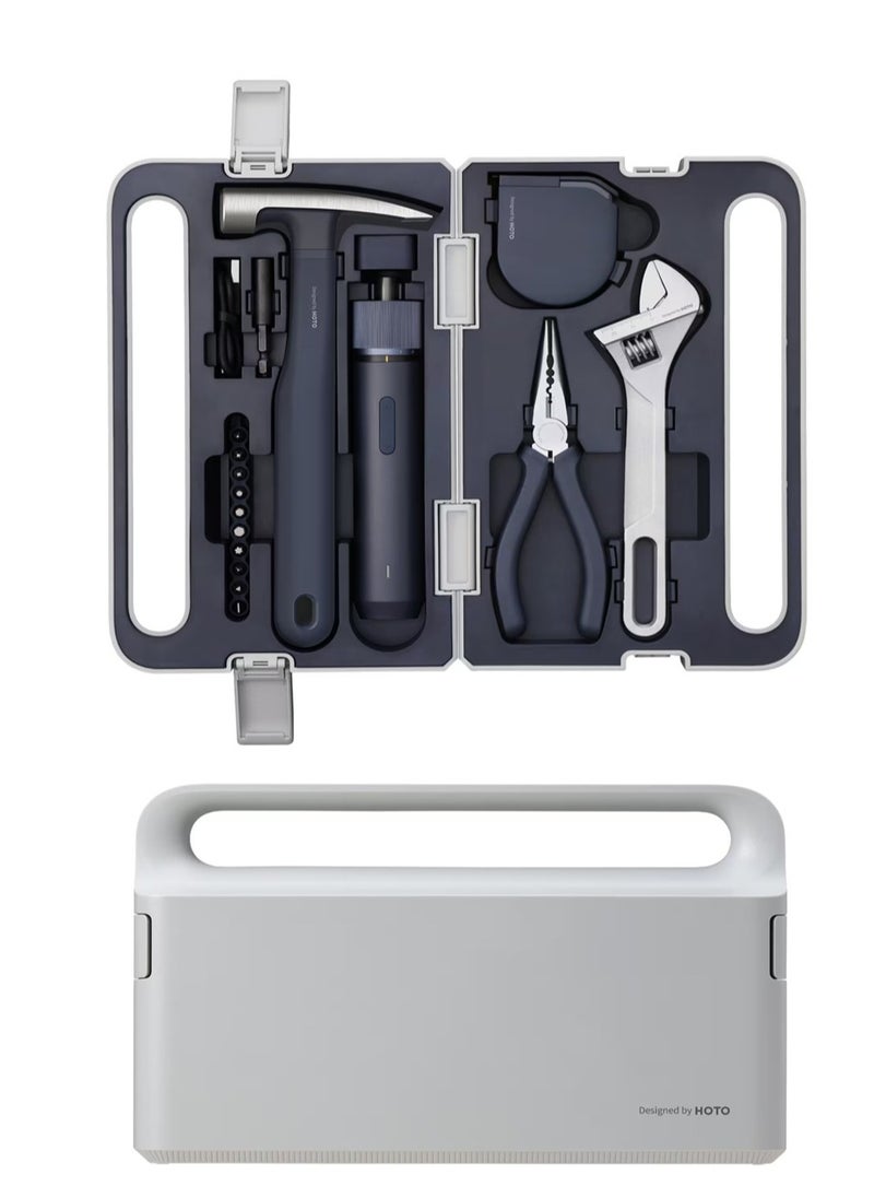 HOTO - Electric Screwdriver 3.6V 5-Piece Tool Set | Magnetic Claw Hammer, Self-Lock Measuring Tape, Needle Nose Plier, Adjustable Spanner & 10 Bits | Compact & Durable DIY Kit (Black) - Image 1