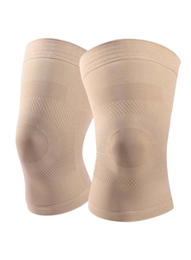 MGANG Knee Compression Sleeves, 1 Pair, Can Be Worn Under Pants, 20-30mmHg Strong Support Knee Brace for Unisex, Knee Support for Meniscus Tear, Arthritis, Pain Relief, Injury Recovery, Daily Wear, Beige M - Image 1