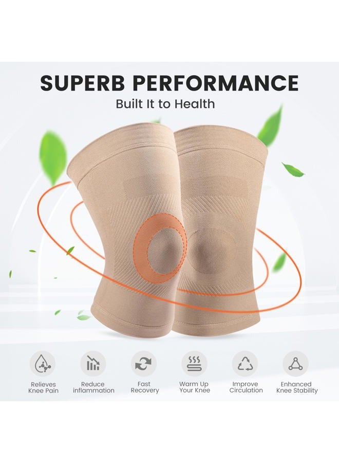 MGANG Knee Compression Sleeves, 1 Pair, Can Be Worn Under Pants, 20-30mmHg Strong Support Knee Brace for Unisex, Knee Support for Meniscus Tear, Arthritis, Pain Relief, Injury Recovery, Daily Wear, Beige M - Image 4