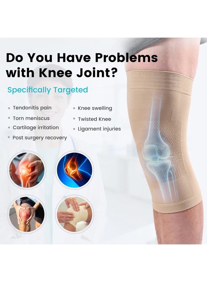 MGANG Knee Compression Sleeves, 1 Pair, Can Be Worn Under Pants, 20-30mmHg Strong Support Knee Brace for Unisex, Knee Support for Meniscus Tear, Arthritis, Pain Relief, Injury Recovery, Daily Wear, Beige M - Image 5