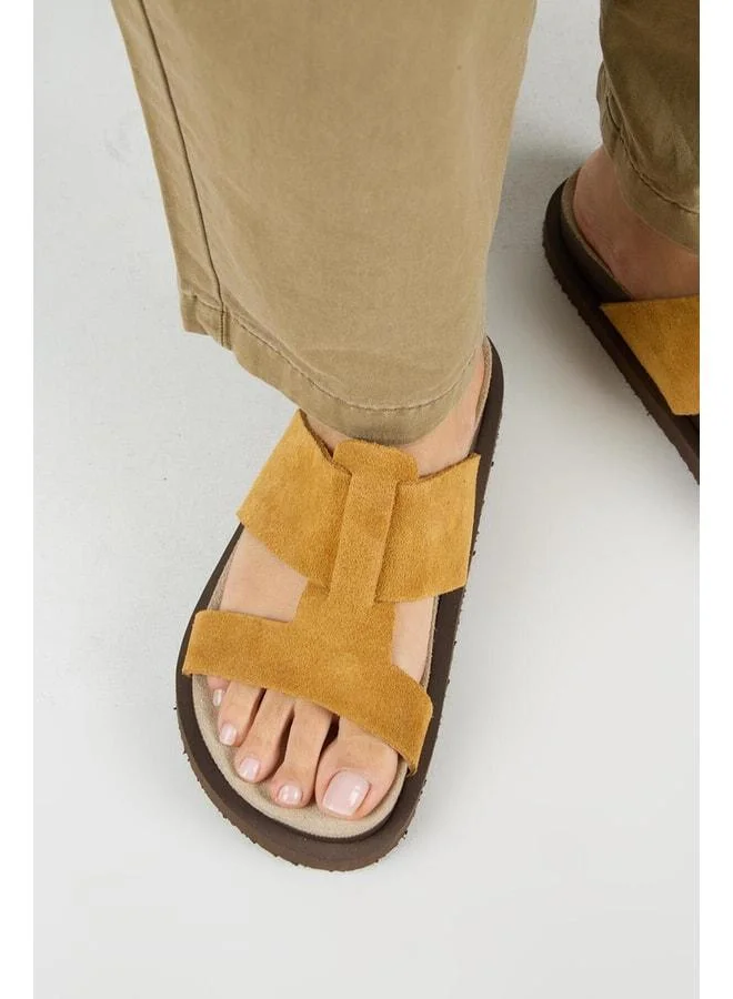 Sabrina Women's Genuine Leather Double-Band Mustard Slippers.