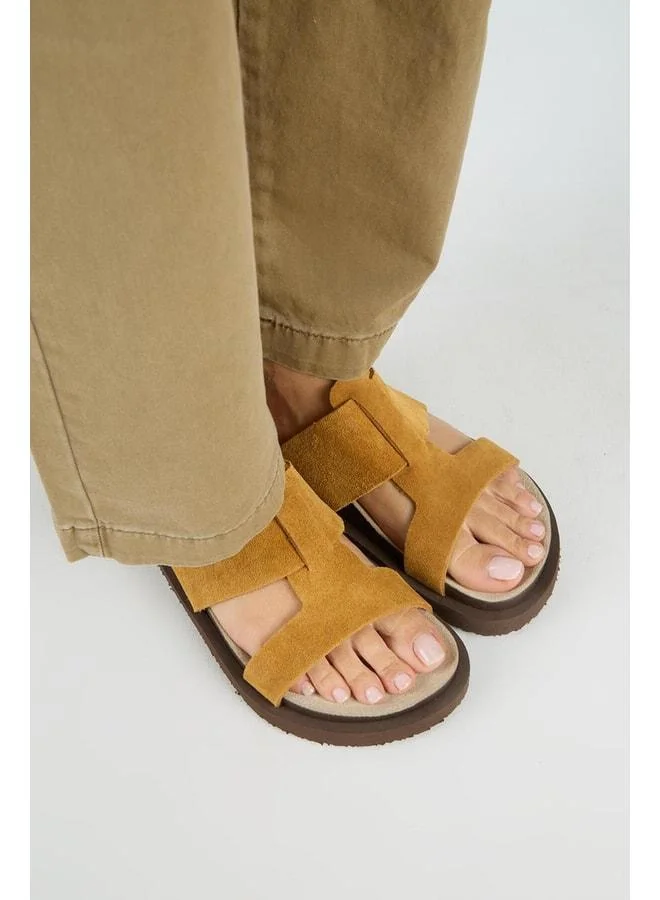 Manijero  Sabrina Women's Genuine Leather Double-Band Mustard Slippers. for Women | Best Price UAE