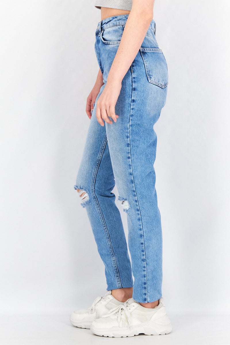 NA-KD Anika Teller x NA-KD Women Straight Fit Washed  Denim Jeans, Blue - Image 4