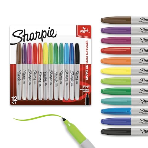 Sharpie Permanent Markers Quick Drying And Fade Resistant Fine Tip Marker Set For Wood Plastic Paper Metal And More Drawing Coloring And Poster Marker Assorted Colors 12 Count - Image 1
