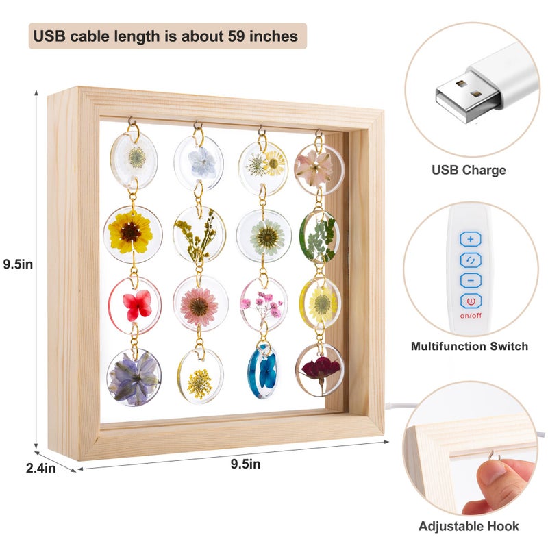 SMUK Handmade Dried Flower LED Desk Lamp, 3 Way Dimmable Cute Pressed Flower Bedside Lamp with Wooden Frame for Desk, Table, Bedroom, Living Room, Office, Aesthetic Cute Table Lamp - Image 4