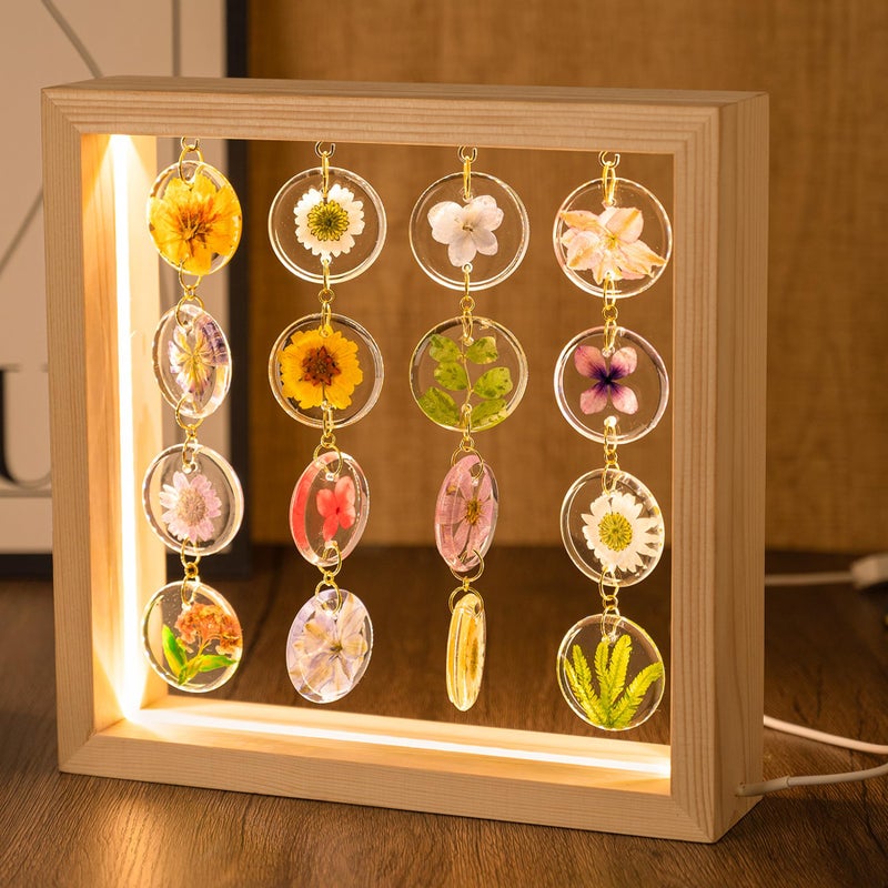 SMUK Handmade Dried Flower LED Desk Lamp, 3 Way Dimmable Cute Pressed Flower Bedside Lamp with Wooden Frame for Desk, Table, Bedroom, Living Room, Office, Aesthetic Cute Table Lamp - Image 2