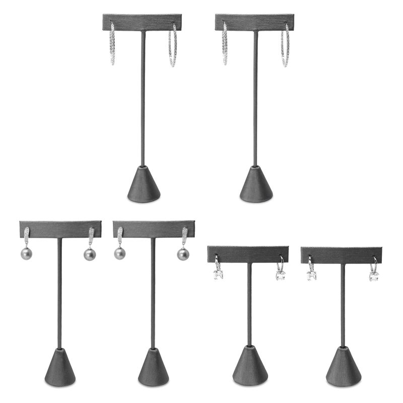 Ikee Design 6pcs Set Steel Grey Leatherette Earring T Stand Display Set with 3 Different Heights T Shape Jewelry Earring Showroom and Tradeshow Showcase Displays 45 H in 575 H in 675 H in