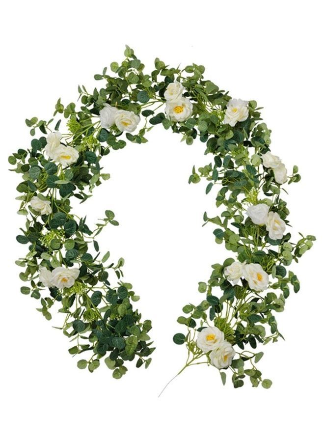 NIBEMINENT Vine Artificial Flower Eucalyptus Rattan Hanging Plant Green/White - Image 1