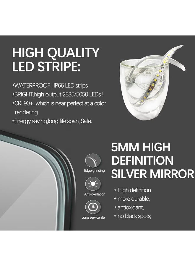 Vphom Oval LED Bathroom Mirror (100×70) Dimmable 3-Color Light, Anti-Fog Vanity Mirror with Gold Frame, Wall-Mounted Smart Makeup Mirror - Image 3