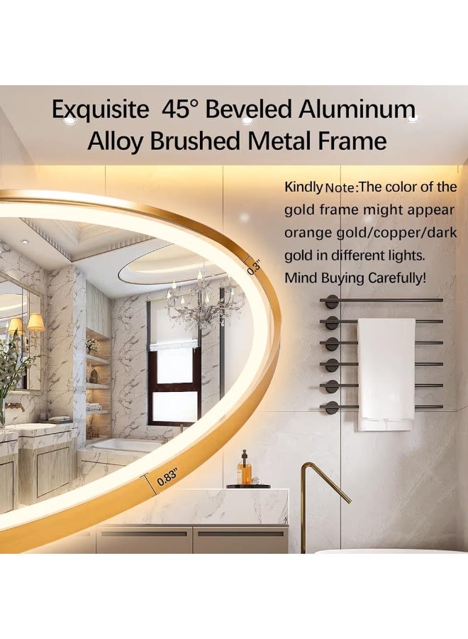 Vphom Oval LED Bathroom Mirror (100×70) Dimmable 3-Color Light, Anti-Fog Vanity Mirror with Gold Frame, Wall-Mounted Smart Makeup Mirror - Image 4