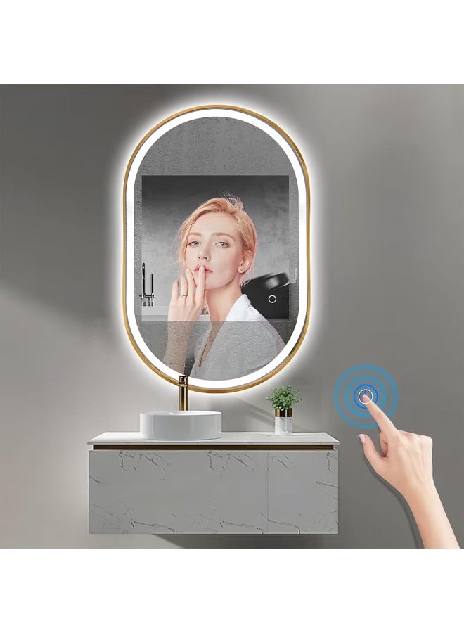 Vphom Oval LED Bathroom Mirror (100×70) Dimmable 3-Color Light, Anti-Fog Vanity Mirror with Gold Frame, Wall-Mounted Smart Makeup Mirror - Image 5