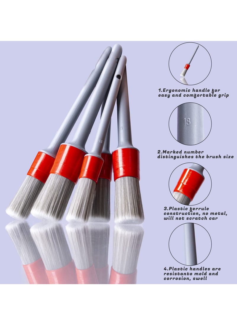SYOSI Detailing Brush Set - 5 Pcs Soft Automotive Detail Brushes, Different Sizes Car Detailing Brushes for Cleaning Wheels, Engine, Interior, Air Vents, Car, Motorcy Grey  - Image 3