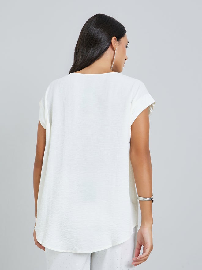 Styli White Crisscross Neck Blouse - Image 5