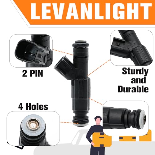 LEVANLIGHT Fuel injector Compatible For 1999-2004 Jeep Cherokee Grand Cherokee Wrangler 4.0L Dodge Ram 1500 2500 3500 5.2L. Replaces# 0280155784, 4854181, 280155784, 4667938.Pack of 6Pcs,4 Holes. - Image 5