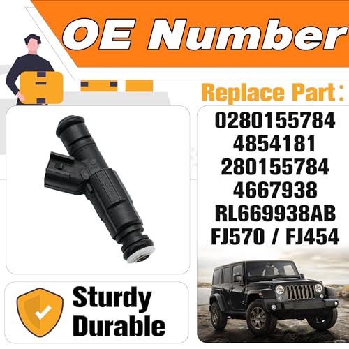 LEVANLIGHT Fuel injector Compatible For 1999-2004 Jeep Cherokee Grand Cherokee Wrangler 4.0L Dodge Ram 1500 2500 3500 5.2L. Replaces# 0280155784, 4854181, 280155784, 4667938.Pack of 6Pcs,4 Holes. - Image 3