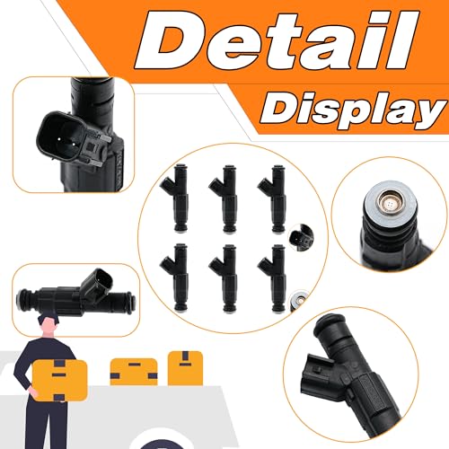 LEVANLIGHT Fuel injector Compatible For 1999-2004 Jeep Cherokee Grand Cherokee Wrangler 4.0L Dodge Ram 1500 2500 3500 5.2L. Replaces# 0280155784, 4854181, 280155784, 4667938.Pack of 6Pcs,4 Holes. - Image 4