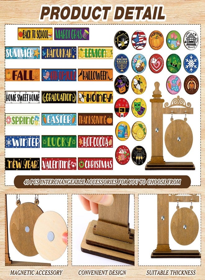 RattanView 41 Pcs Interchangeable Seasonal Decor Mini Standing Sign Farmhouse Convertible Seasonal Wood Welcome Sign for 4th of July Summer Holiday Table Decor (Dark Brown) - Image 4