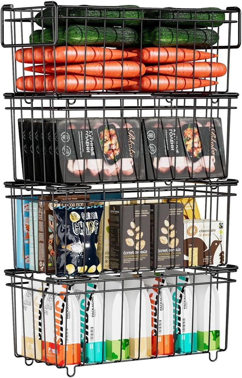 Zenaro 4 Pack Freezer Basket Organizer Bins, Emeralune Stackable Metal Deep Freezer Organizers with Foldable Handle, Wire Storage Baskets for Frozen Food Meat Vegetables, 37×18×15cm - Image 1