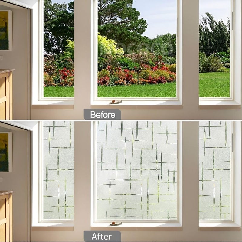MOCOCO Premium Privacy Window Film Vinyl Frosted Self Adhesive Glass Film Decorative Window Stickers for Home Office Bathroom Kitchen Living Room - Cl;assic Design - Image 4