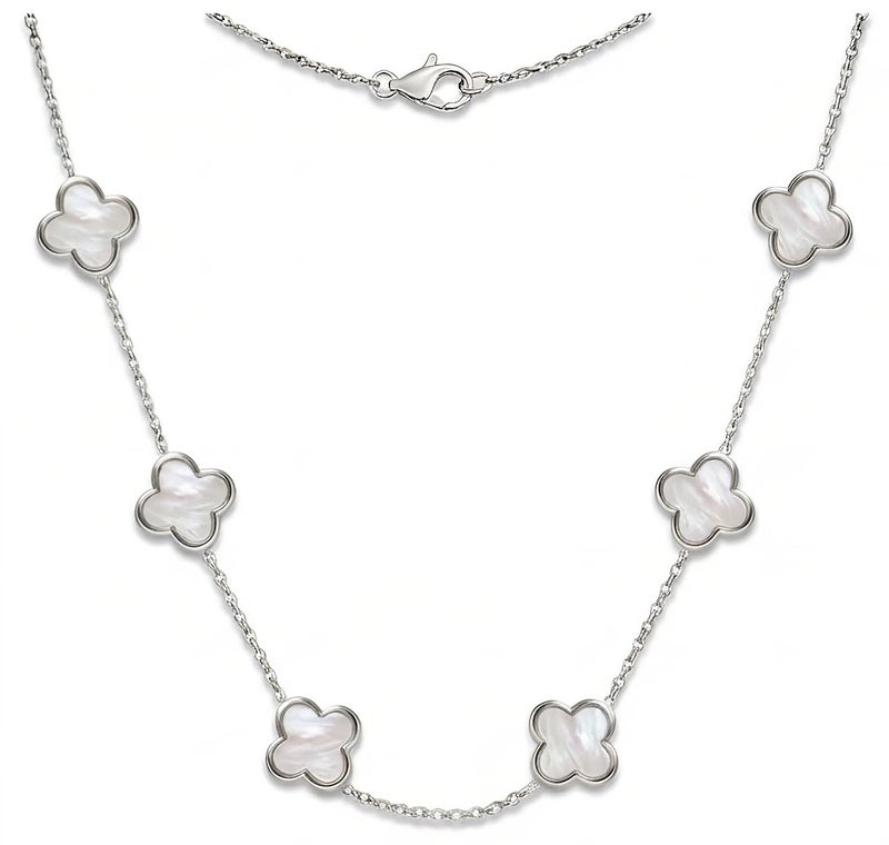 SHINYY Four Leaf Clover Choker Necklace for Women | 18K Gold Plated Lucky 4 Leaf Jewelry | Trendy Gifts (Silver White Choker) - Image 1