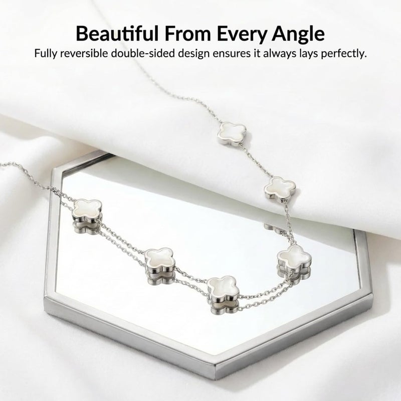 SHINYY Four Leaf Clover Choker Necklace for Women | 18K Gold Plated Lucky 4 Leaf Jewelry | Trendy Gifts (Silver White Choker) - Image 3