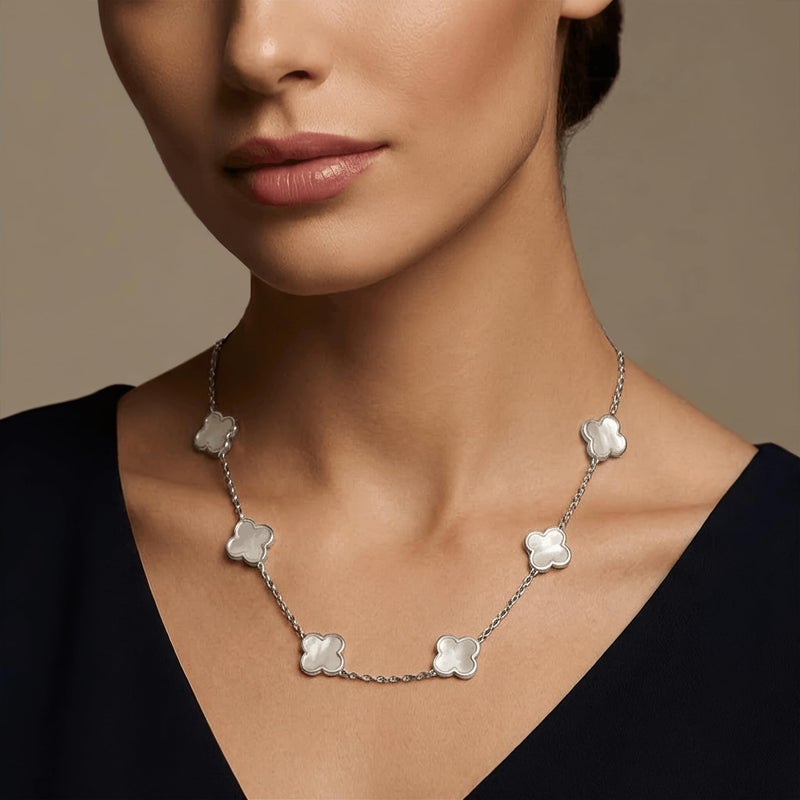 SHINYY Four Leaf Clover Choker Necklace for Women | 18K Gold Plated Lucky 4 Leaf Jewelry | Trendy Gifts (Silver White Choker) - Image 5