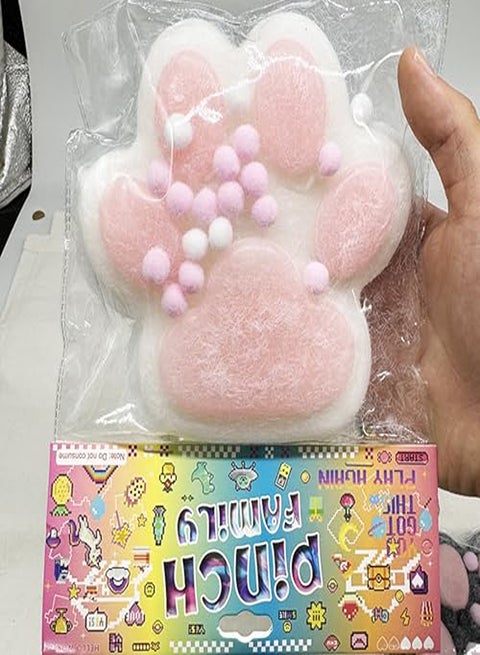 Giant Paw Squishy – Big Furry Cat Paw Stress Relief Toy for Kids & Adults (White & Pink)