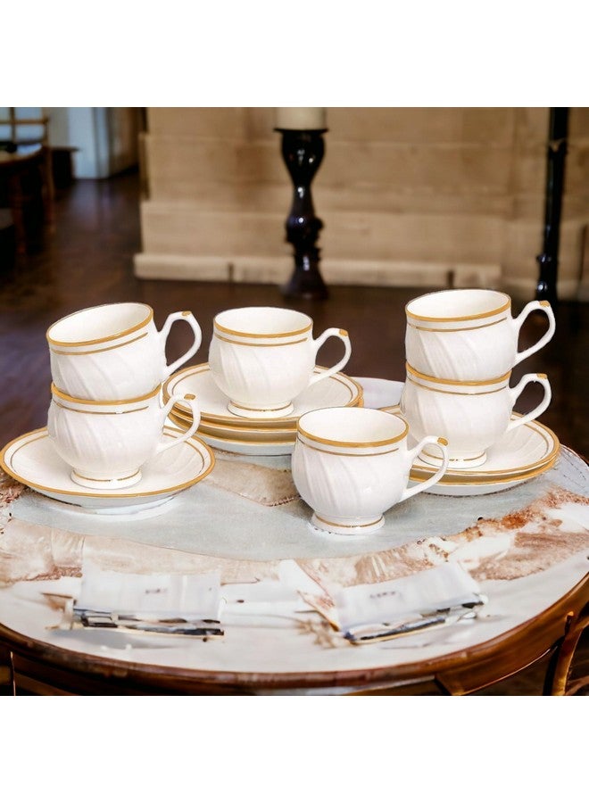 SkyKey طقم أكواب شاي سكاكي بون الصين بهارات كارينا مع saucer من 6، 170 مل، أبيض - Image 1