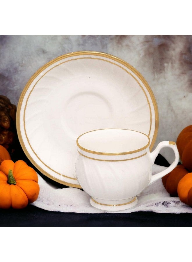 SkyKey طقم أكواب شاي سكاكي بون الصين بهارات كارينا مع saucer من 6، 170 مل، أبيض - Image 2