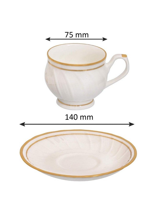 SkyKey طقم أكواب شاي سكاكي بون الصين بهارات كارينا مع saucer من 6، 170 مل، أبيض - Image 3