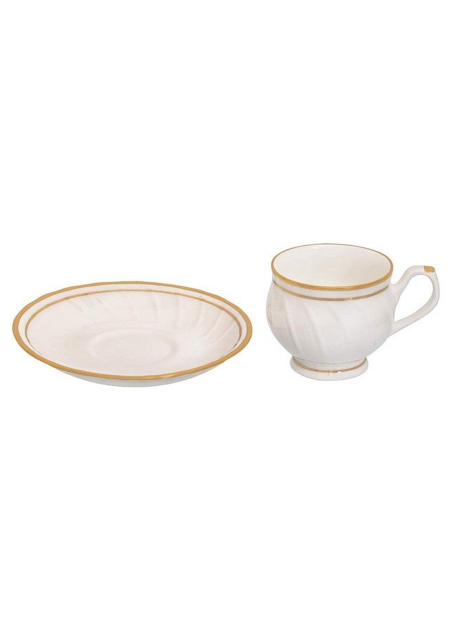 SkyKey طقم أكواب شاي سكاكي بون الصين بهارات كارينا مع saucer من 6، 170 مل، أبيض - Image 4