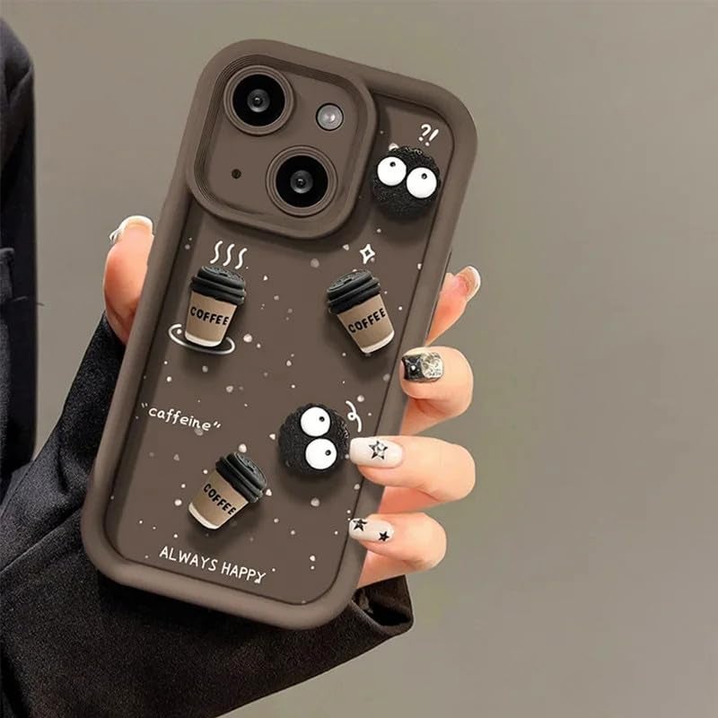 ZEROTONE Back Case Cover Compatible for iPhone 13 Mini | Pack of 2 Combo Black & Brown Case | Cute Fun Cartoon 3D Ball Coffee Silicone Case | Body Protection | Camera Protection | Shock Proof - Image 5