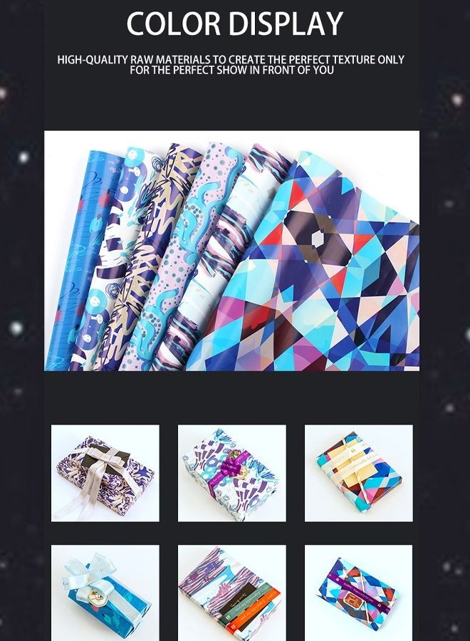 6 Sheets Gift Wrapping Paper with Party Theme Series for Her Him Women Men Kids Childrens Birthday Gifts Wrapping with Sticker and Tape - Image 2