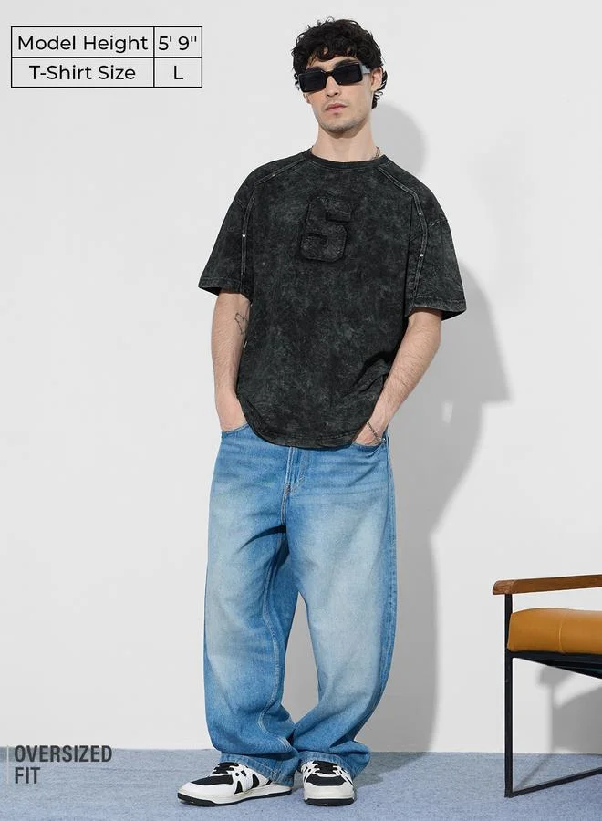 The Souled Store Men Black Vintage Wash Oversized T-Shirt