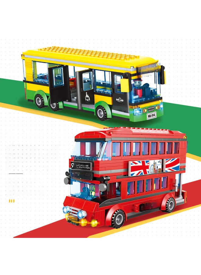 Generic - Urban Transportation Series Compatible With Lego Small Particle Blocks Bus Truck Container Car Assembled Toys-Color:City Bus 416 Particles 3 People - Image 1