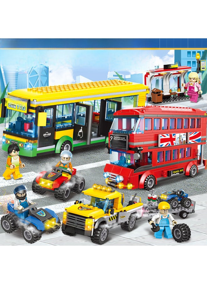 Generic - Urban Transportation Series Compatible With Lego Small Particle Blocks Bus Truck Container Car Assembled Toys-Color:City Bus 416 Particles 3 People - Image 1