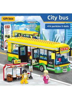 Urban Transportation Series Compatible With Lego Small Particle Blocks Bus Truck Container Car Assembled Toys-Color:City Bus 416 Particles 3 People