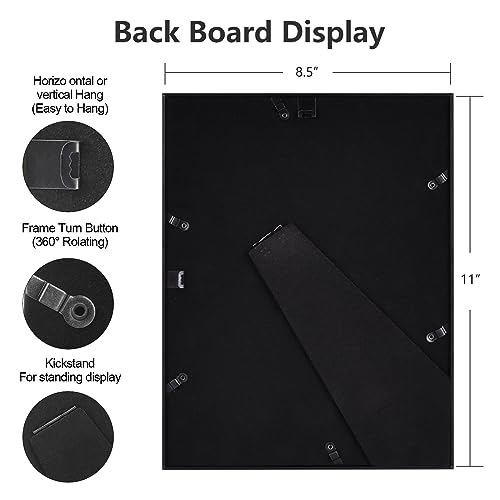 Fkvat 8.5x11 Picture Frame, Black Modern Thin Aluminum Metal Photo Frame with HD Glass, Fits 5x7 with Mat or 8.5 x 11 without Mat, for Tabletop and Wall Mounting, 1 Pack - Image 3