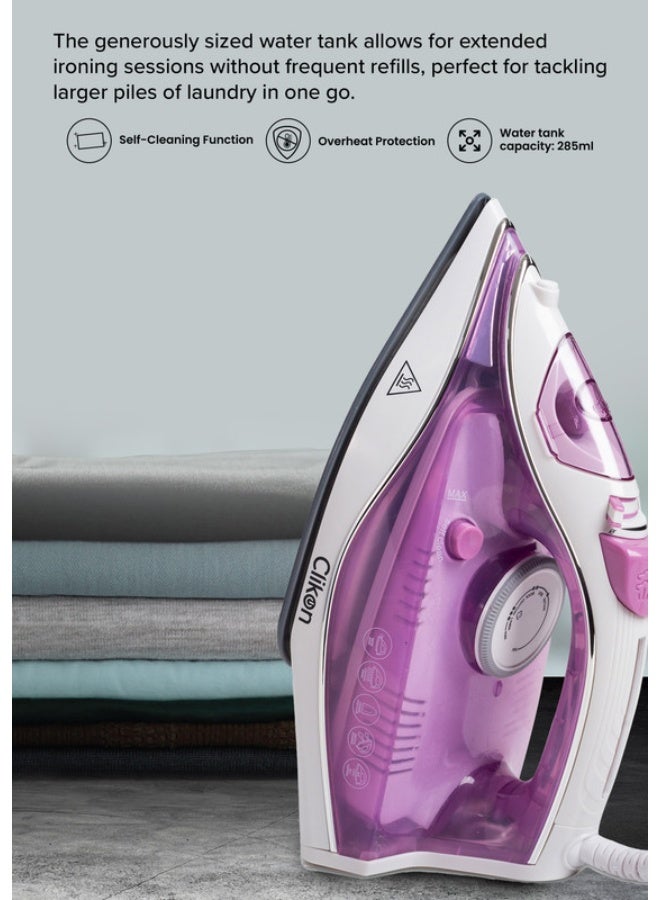 Clikon Steam Iron with Non-Stick Soleplate/Self Clean Function 250 ml 2200 W CK4131 Purple - Image 5